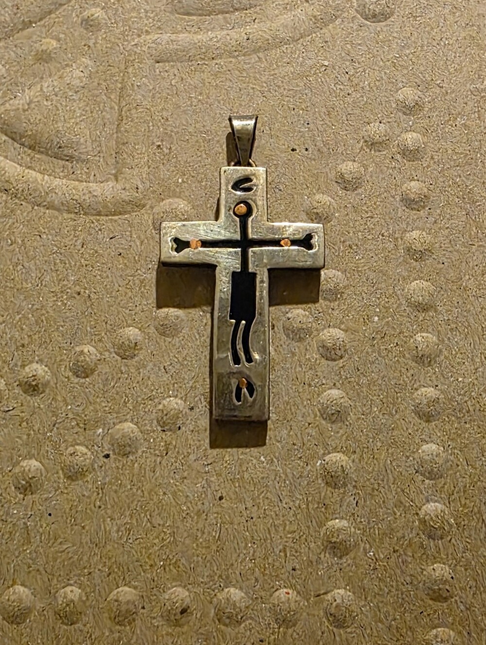 Vintage 1960s Native Aztec Mayan Alpaca Cross Pendant Unisex
